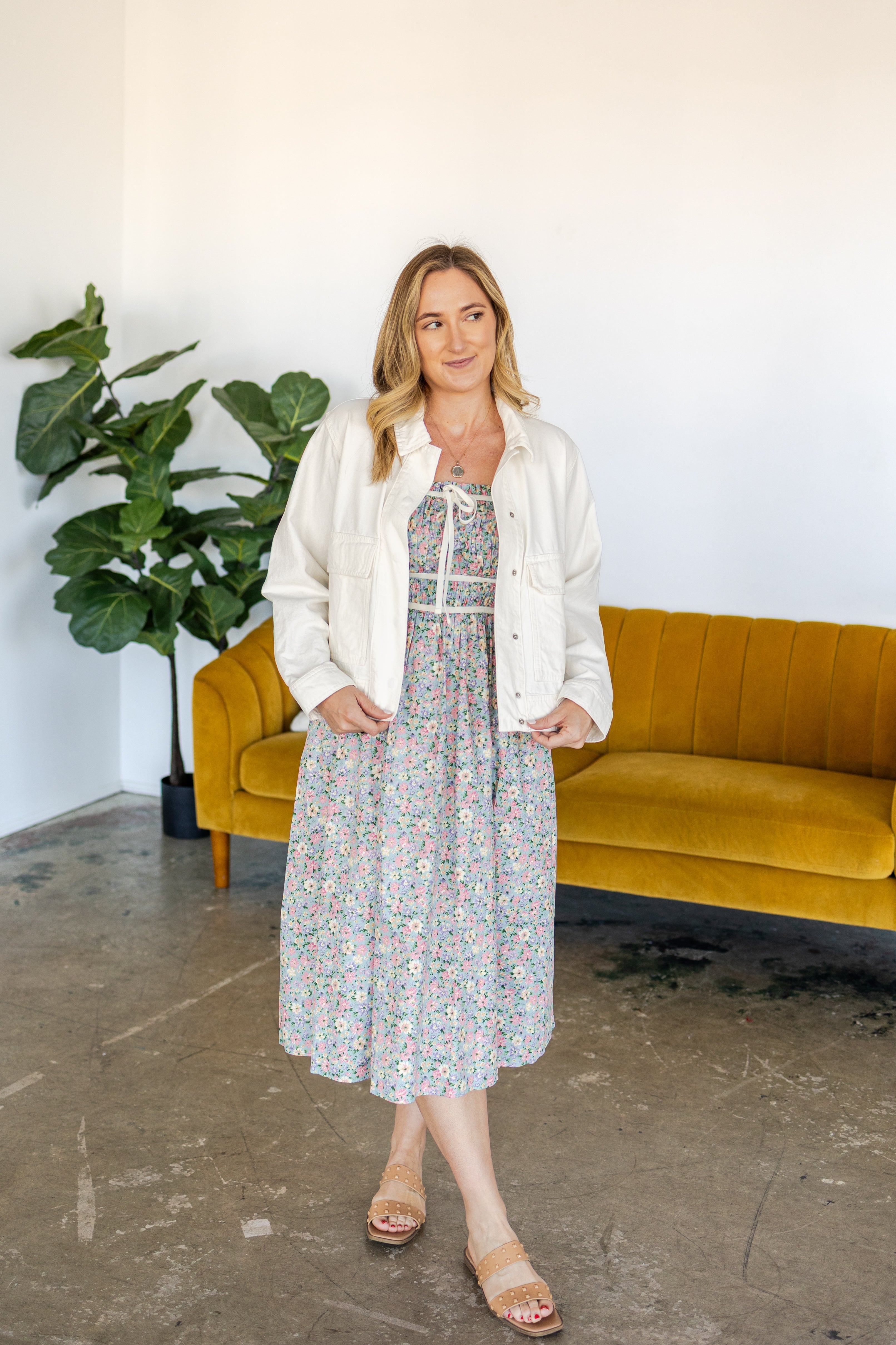 cotton jacket dress for women Off White Embroidered Cotton Dress with Jacket- Set of 2