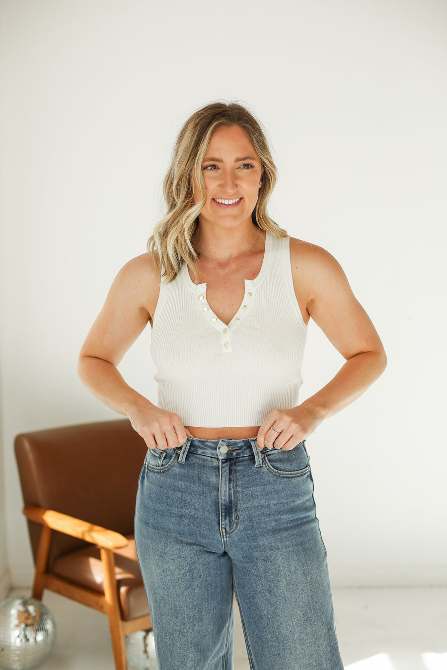 Button Ribbed Crop