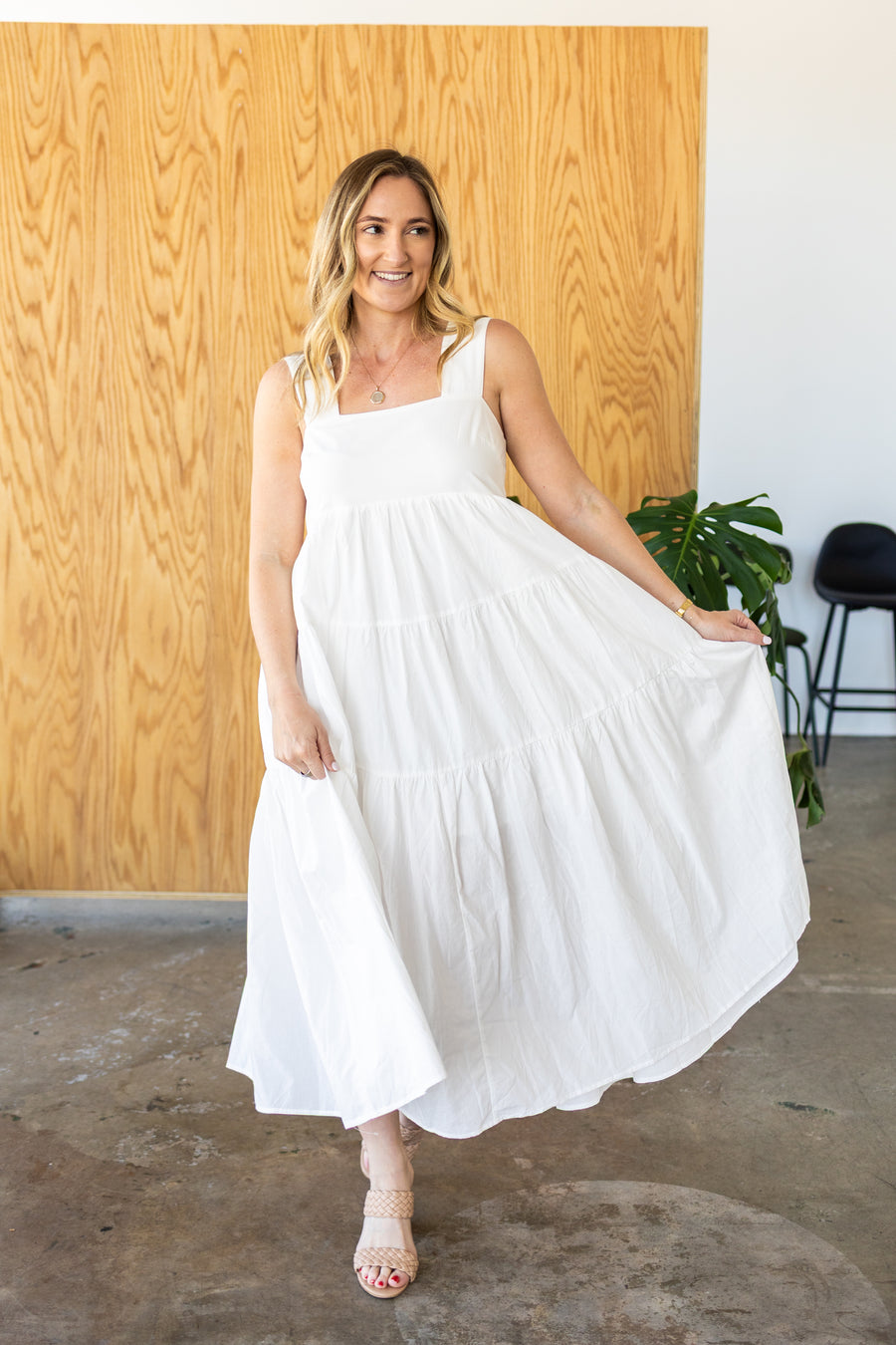 white boutique dress Smocked Ruffle Hem Sleeveless Short Miami White Mini Dress Body Bella and Bloom Boutique -