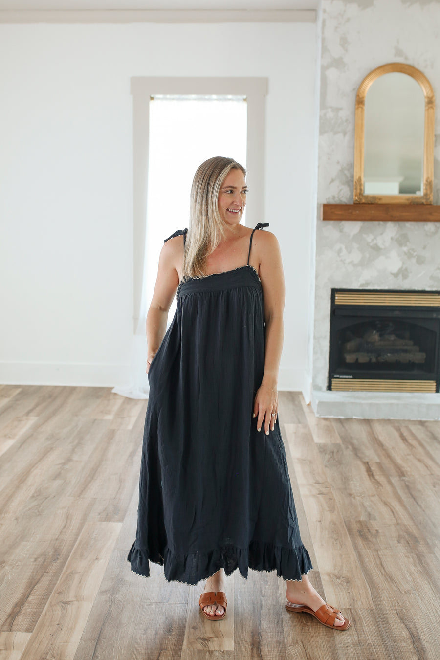 Embroidered Detail Gauze Dress – la bella boutique nc