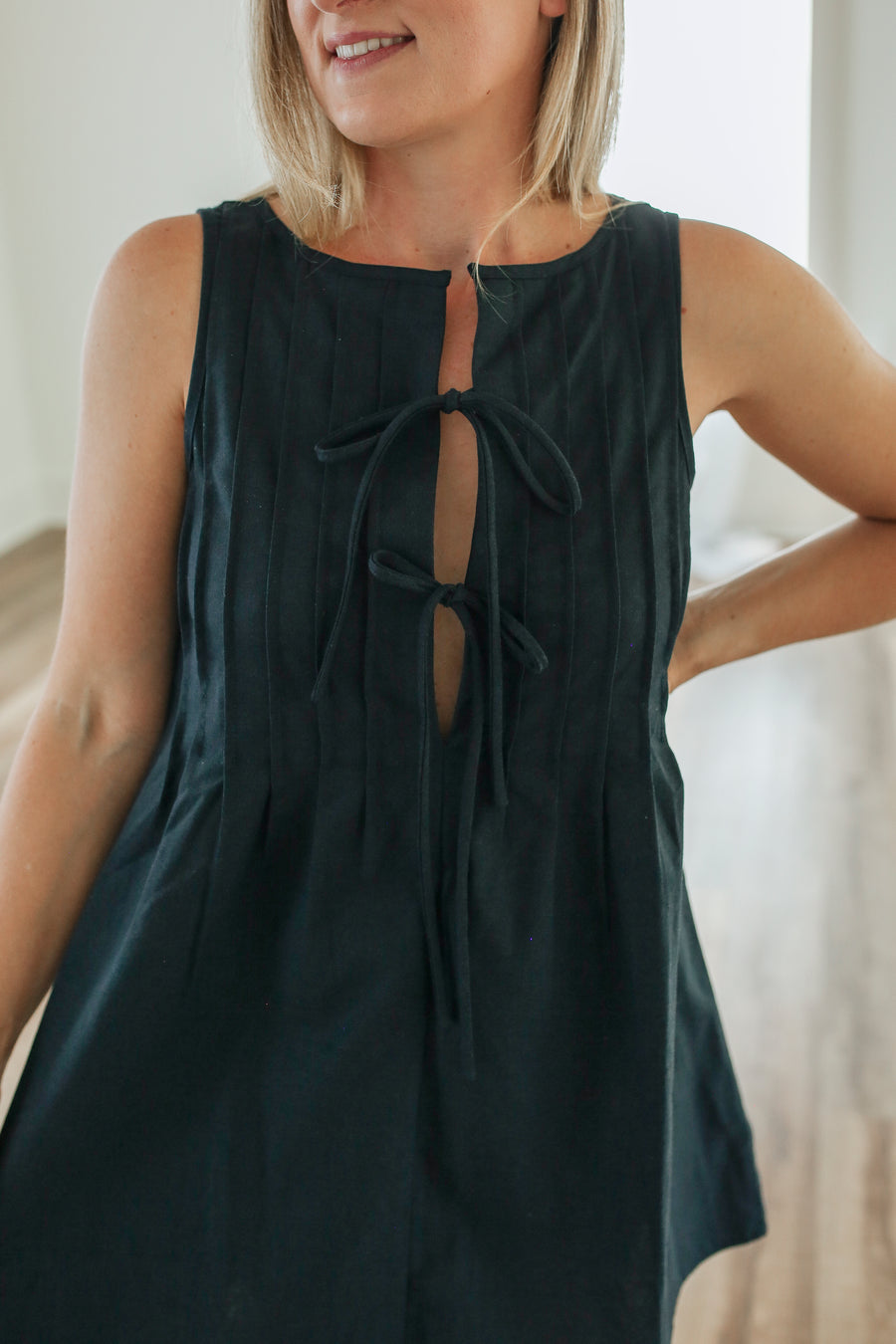 Navy Linen Mini Dress Navy Linen Mini Dress