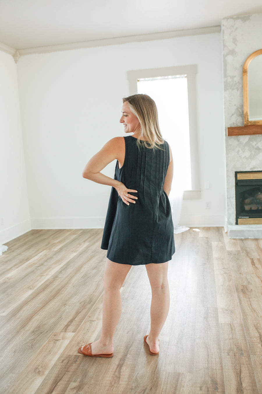 Navy Linen Mini Dress Navy Linen Mini Dress