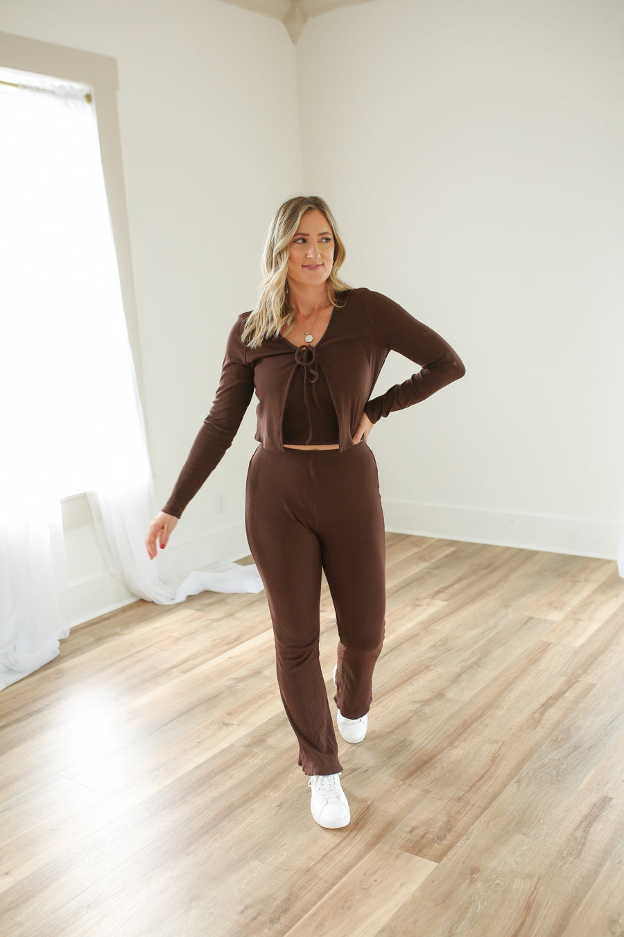 Chocolate Bell Bottom Ribbed Pants