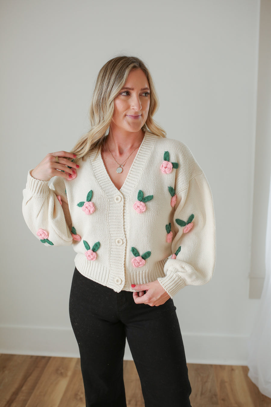 Rose Applique Chunky Cardigan