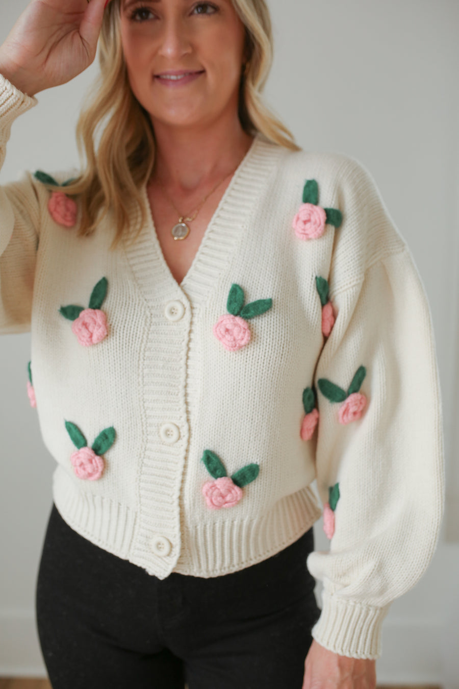 Rose Applique Chunky Cardigan