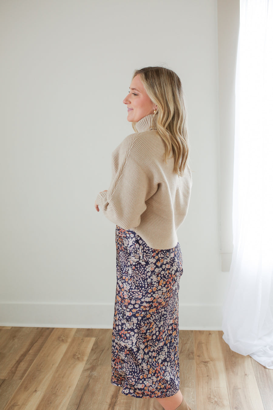 Navy Floral Midi Skirt