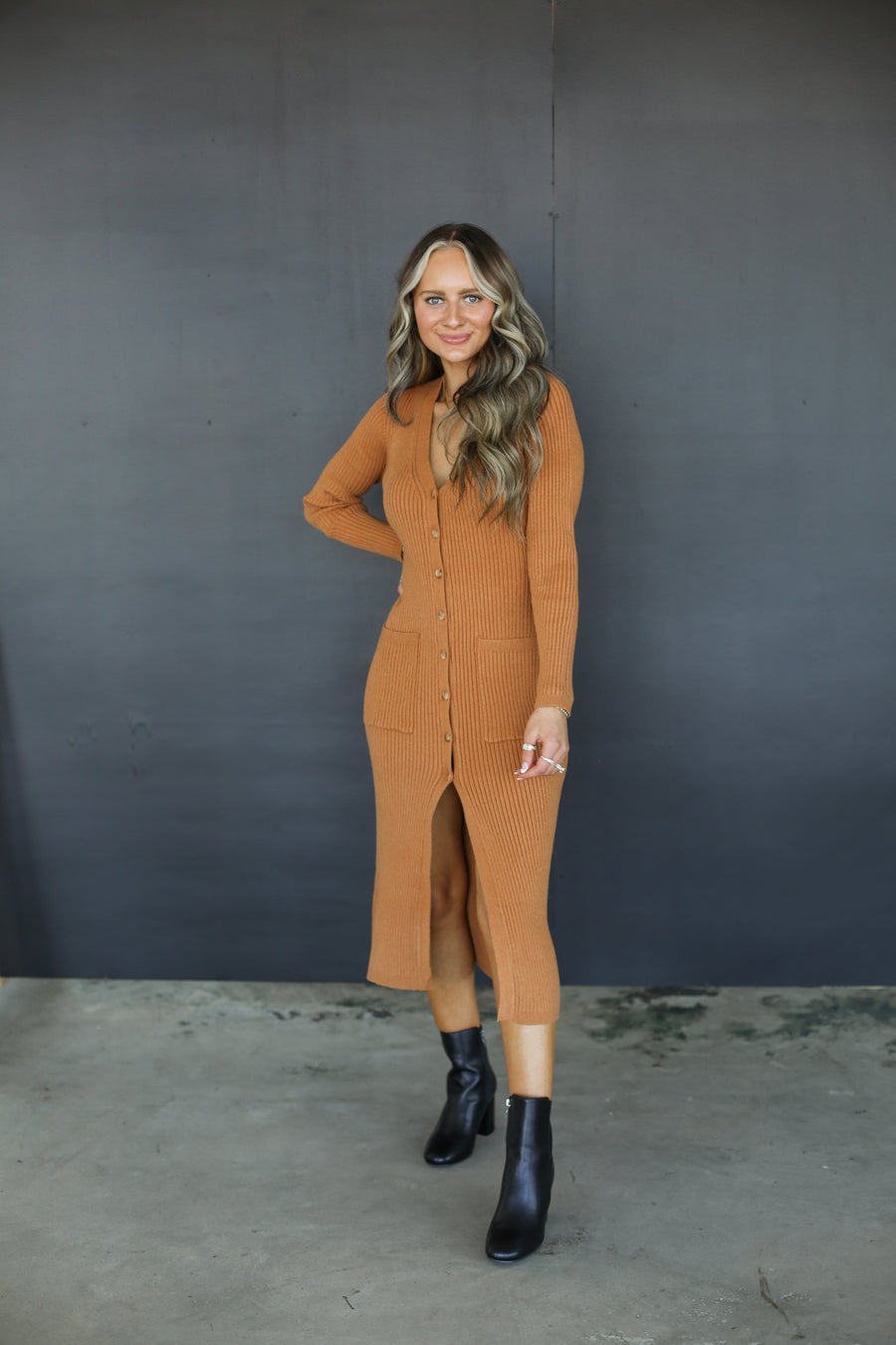 Hazelnut Ribbed Sweater Dress